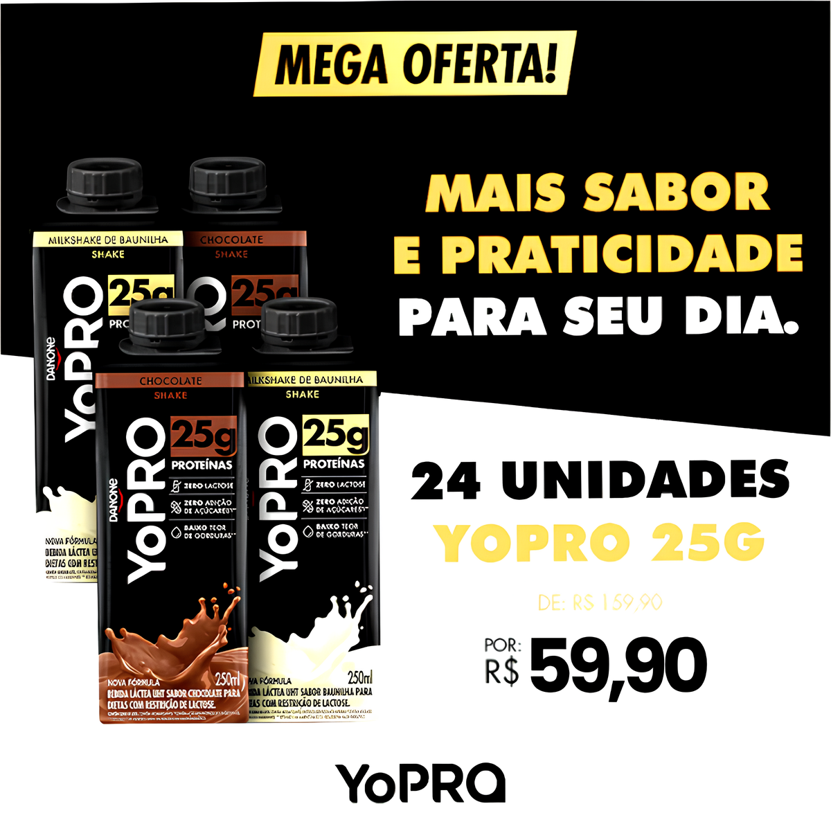 Pack YoPRO Bebida Láctea UHT Milkshake 25g de Proteínas 250ml - 24 Unidades (Últimas Unidades!)